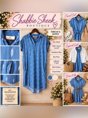 Thread & Supply Blue Chambray Ikat Tencel Dress Size Small